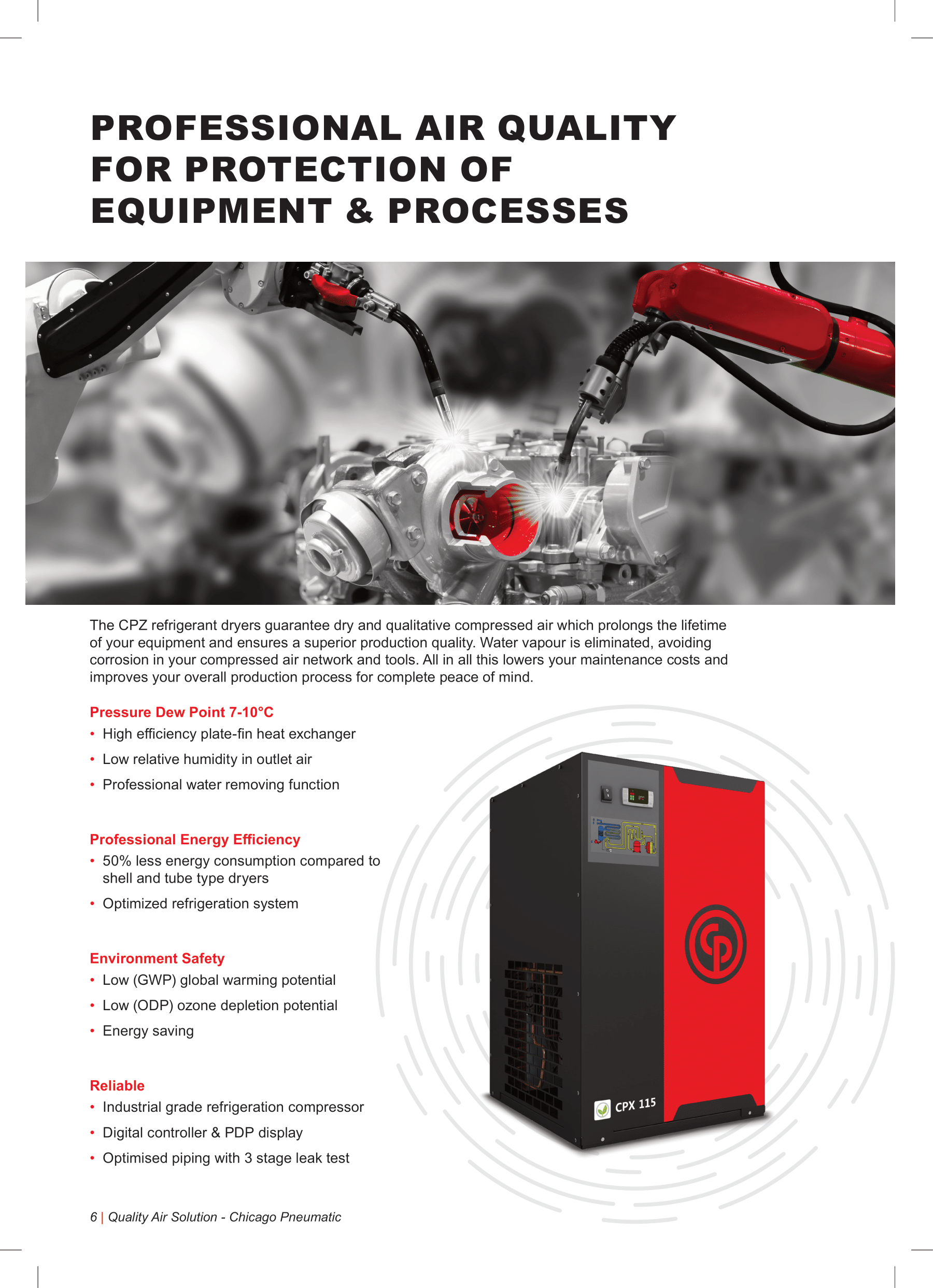 CPZ refrigerated air dryer ensuring professional compressed air quality for industrial equipment protection