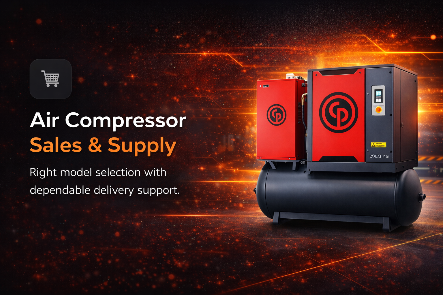 “Industrial air compressor unit for commercial sales and supply with storage tank.”