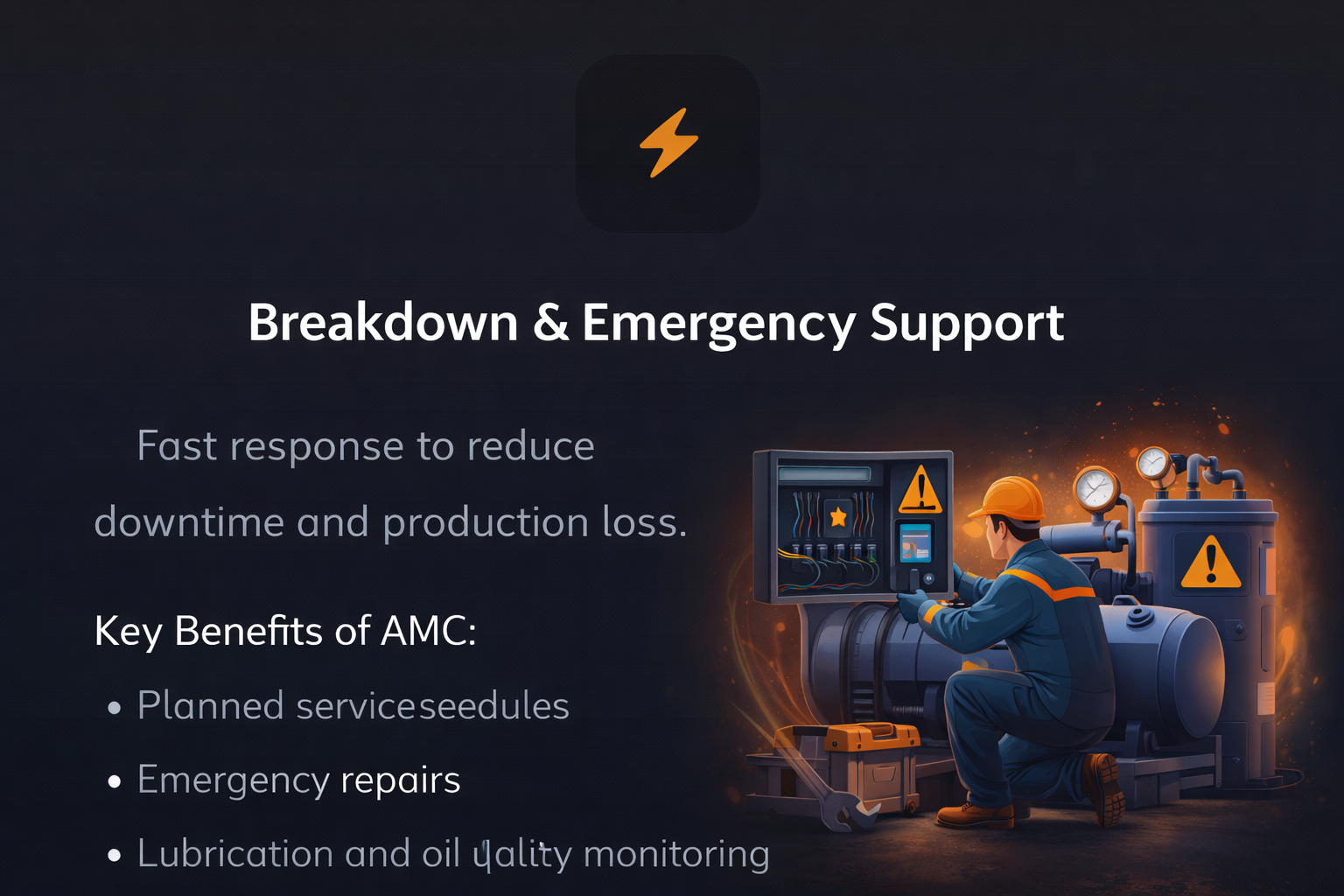 Breakdown and emergency air compressor support with fast on-site service to reduce downtime and production loss