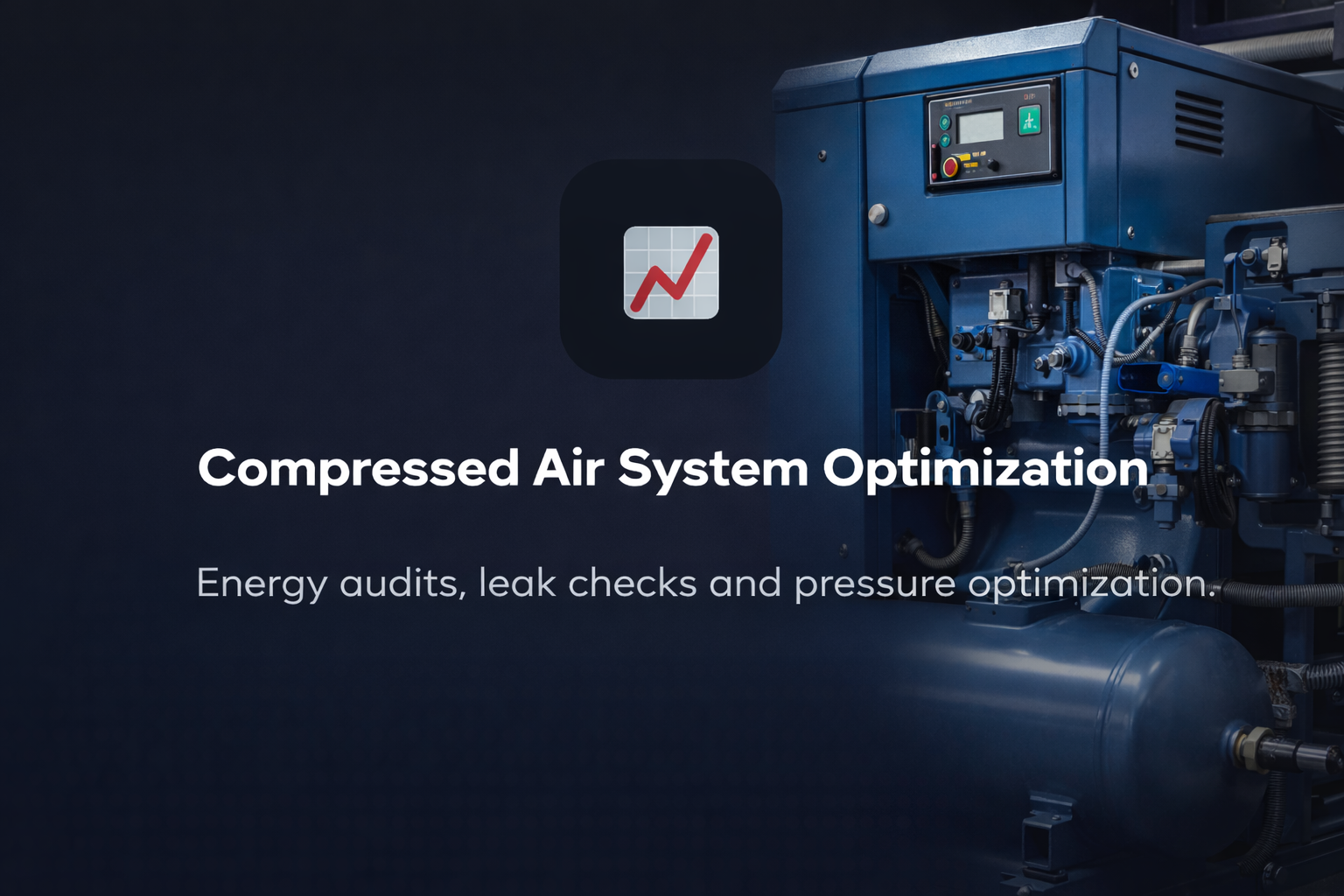 Compressed air system optimization services including energy audits, leak detection, and pressure optimization