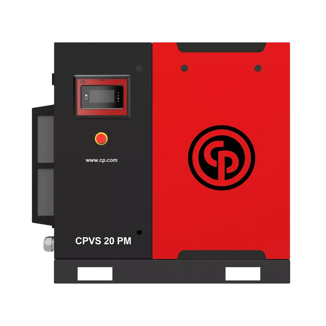 CPVS 20 PM industrial air compressor by Chicago Pneumatic with red and black casing.